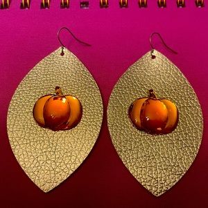 Gold faux leather earrings with pumpkin